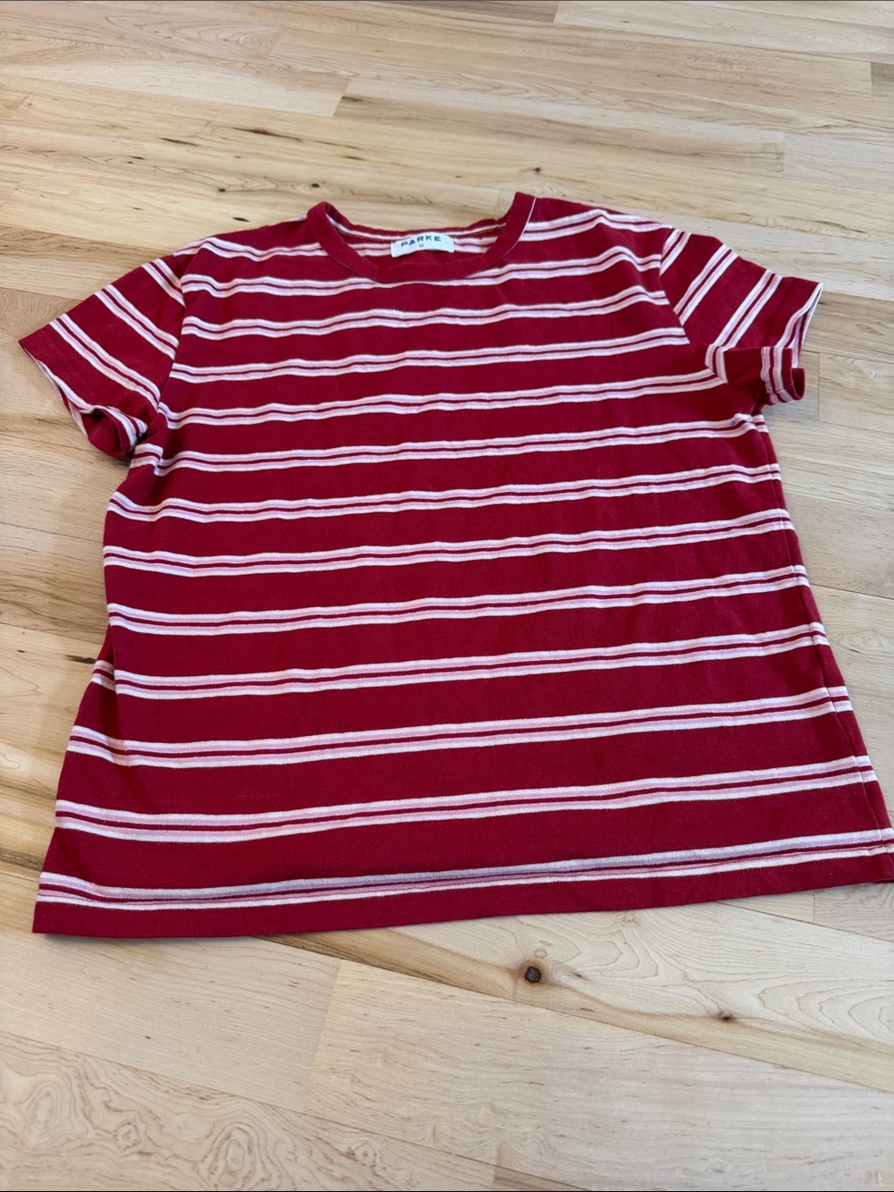 Parke-100% Cotton Red Striped T-Shirt Tee-M